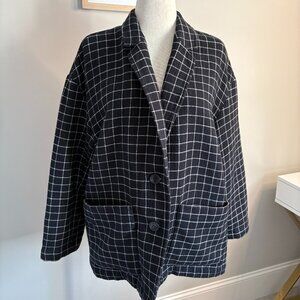Madewell Waffleback Shaw Blazer Black Windowpane Cotton Button Front Sz XL